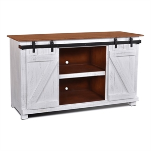 Pemberly Row Contemporary 60&quot Sliding Barn Door TV Stand in White