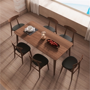 Pemberly Row 71&quot Mid-Century Walnut Dining Table and 6 Chairs