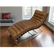 Pemberly Row Plano Channeled Leather Chaise Lounge in Light Brown Leathe