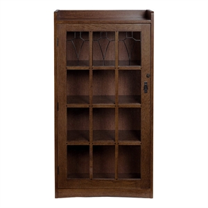 Pemberly Row Mission Leaded Glass Bookcase with Lock & Key in Walnut