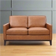 Pemberly Row Contemporary Top Grain Leather Love Seat in Chestnut
