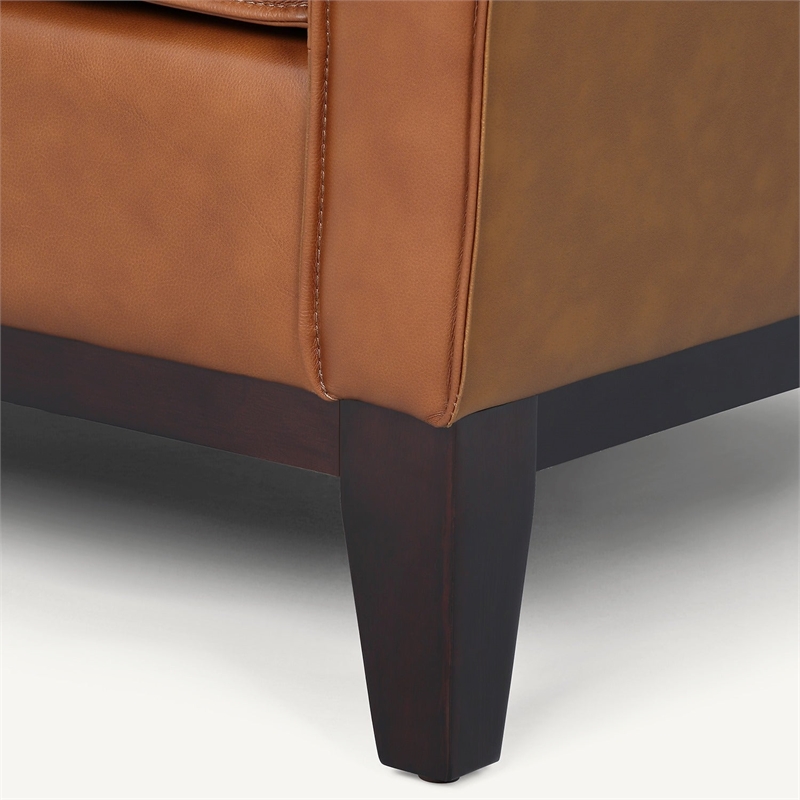 Pemberly Row Contemporary Top Grain Leather Love Seat in Chestnut