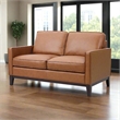 Pemberly Row Contemporary Top Grain Leather Love Seat in Chestnut