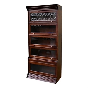 Pemberly Row Contemporary 5 Stack Barrister Bookcase in Brown Walnut