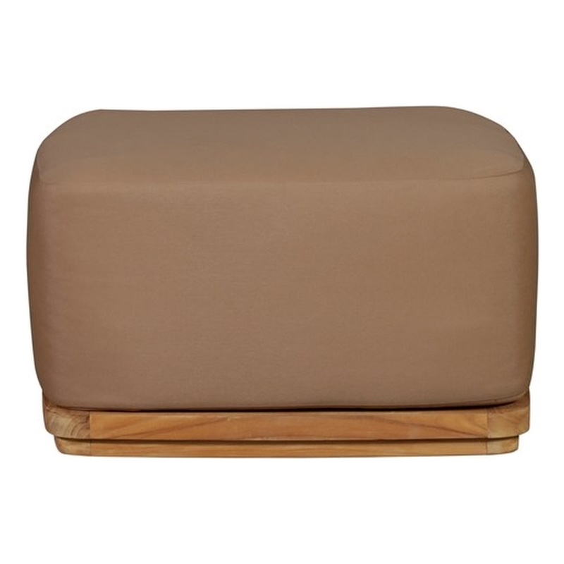 Pemberly Row Contemporary Outdoor Solid Teak Wood Ottoman in Light Brown