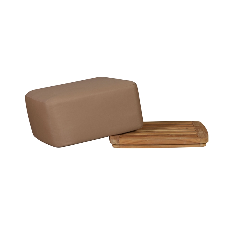 Pemberly Row Contemporary Outdoor Solid Teak Wood Ottoman in Light Brown