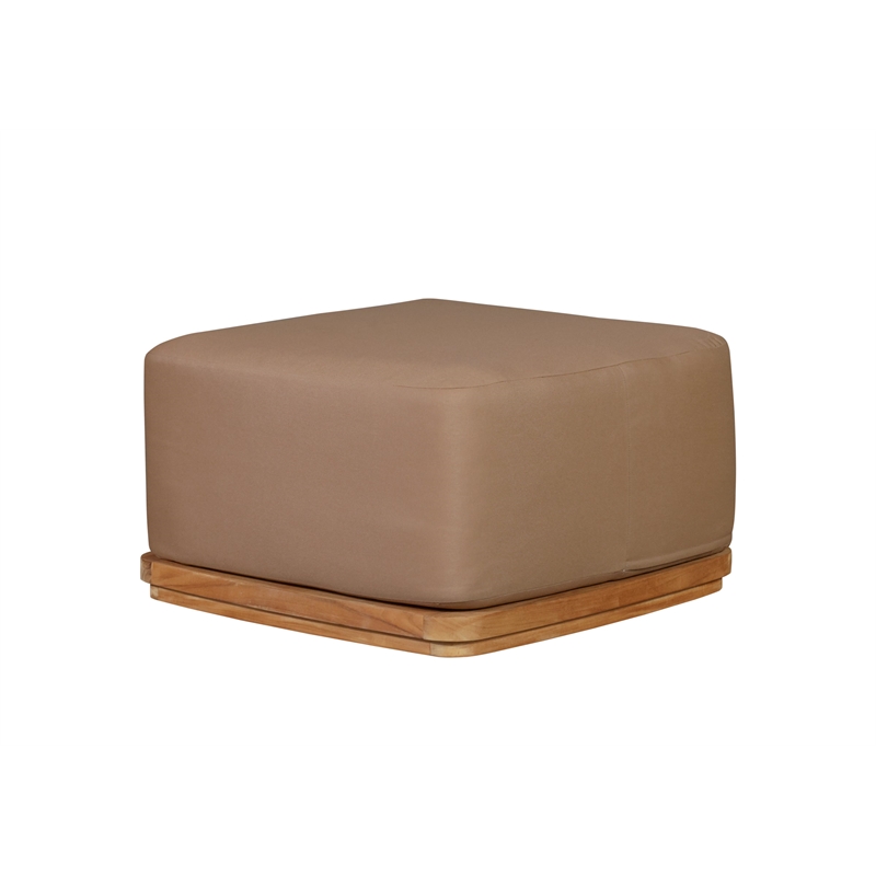 Pemberly Row Contemporary Outdoor Solid Teak Wood Ottoman in Light Brown