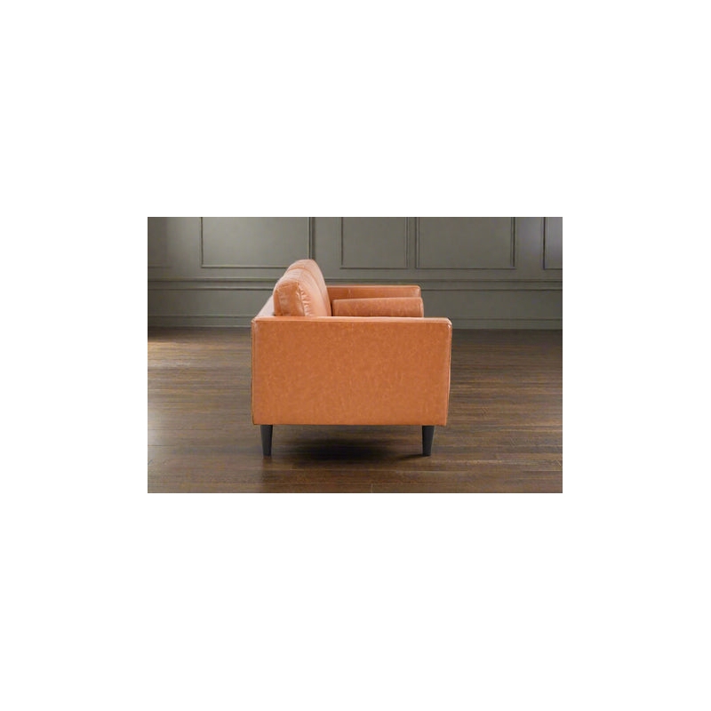 Pemberly Row Contemporary Top Grain Leather Love Seat in Tan