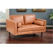 Pemberly Row Contemporary Top Grain Leather Love Seat in Tan