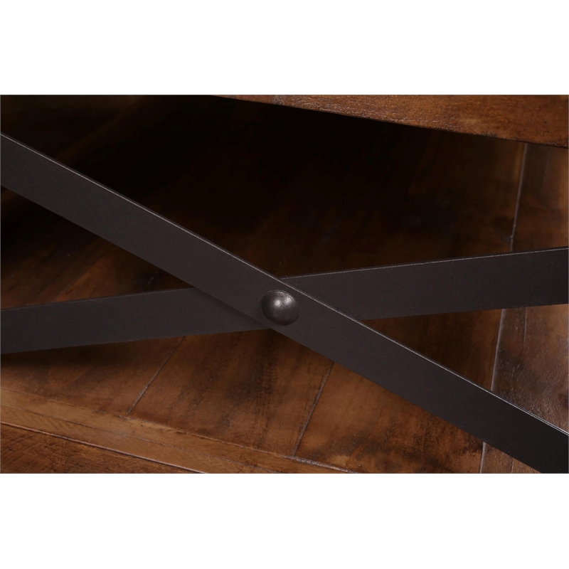 Pemberly Row Cross Bar Coffee Table with Caster Wheels in Brown