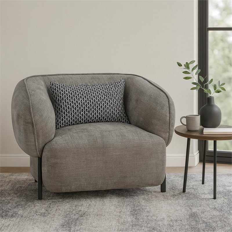 Pemberly Row Mid-Century Fabric Upholstered Arm Chair in Gray