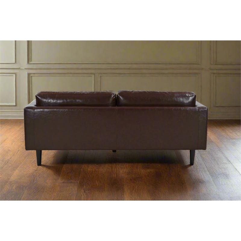 Pemberly Row Contemporary Top Grain Leather Sofa in Chocolate Brown