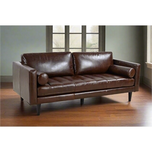 Pemberly Row Contemporary Top Grain Leather Sofa in Chocolate Brown