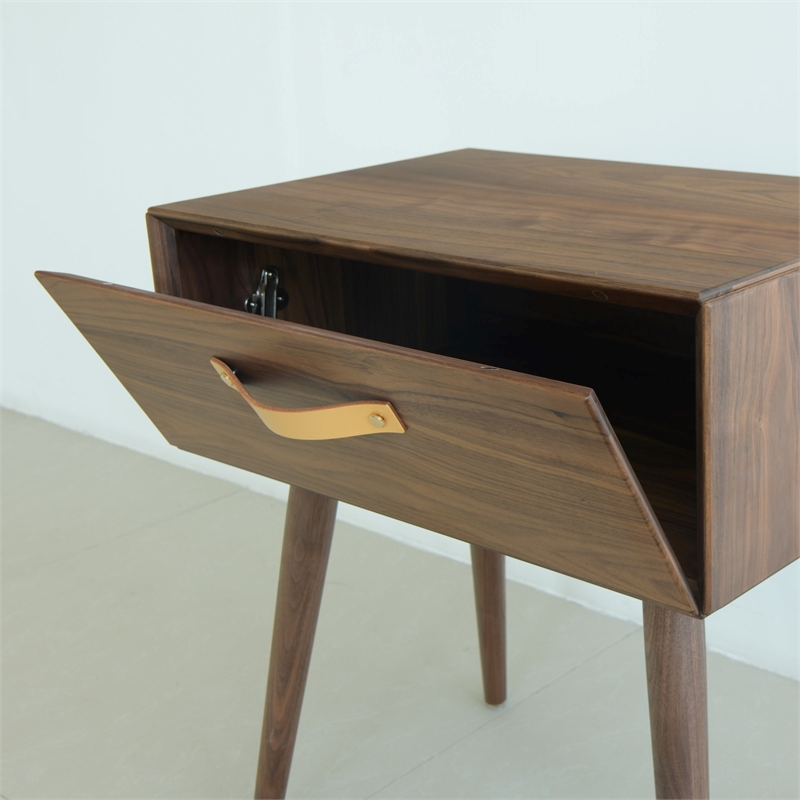 Pemberly Row Mid-Century 1-Drawer Nightstand - Solid Black Walnut