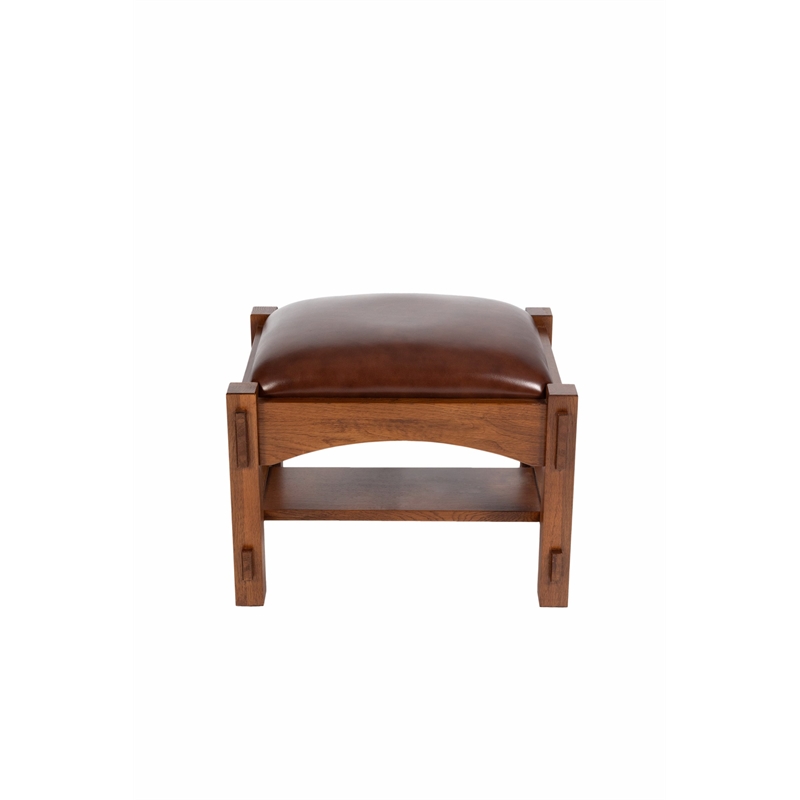 Pemberly Row Contemporary Mission Foot Stool in Chestnut Finish