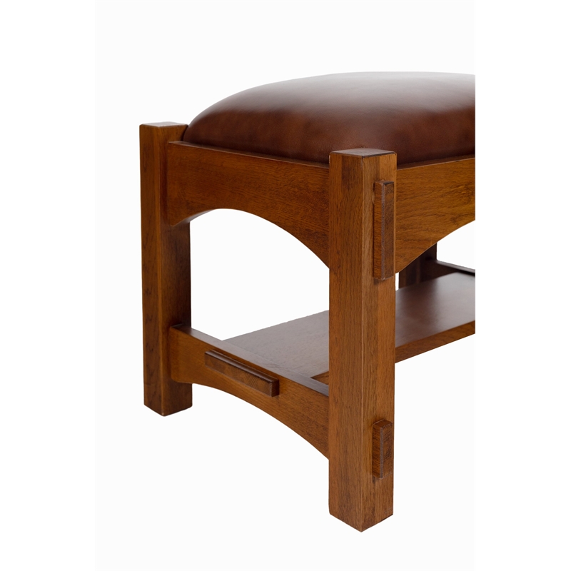 Pemberly Row Contemporary Mission Foot Stool in Chestnut Finish