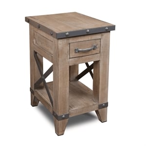 Pemberly Row Contemporary Solid Pine Wood 1 Drawer Side Table in Grey