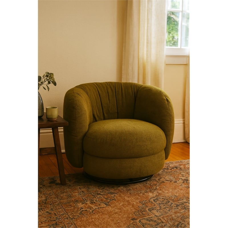 Pemberly Row Mid-Century Fabric Upholstered Swivel Arm Chair in Green