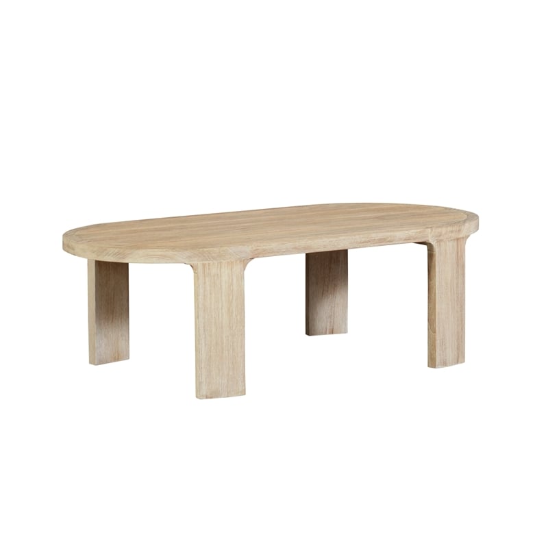 Pemberly Row Outdoor Solid Teak Wood Natural Look Coffee Table