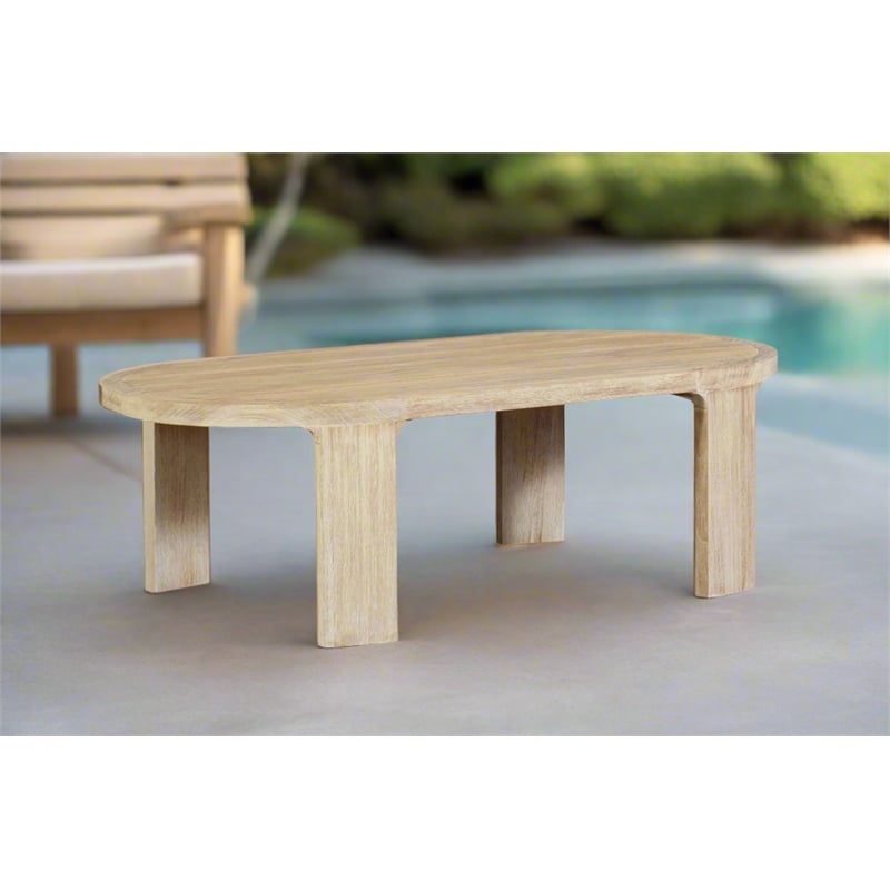 Pemberly Row Outdoor Solid Teak Wood Natural Look Coffee Table