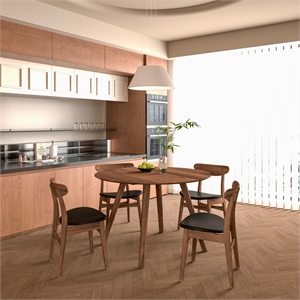 Pemberly Row Mid-Century Round Dining Table set - Black Walnut