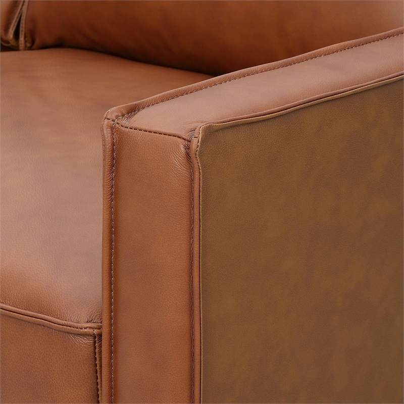 Pemberly Row Contemporary Top Grain Leather Armchair in Chestnut