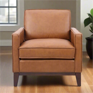 Pemberly Row Contemporary Top Grain Leather Armchair in Chestnut