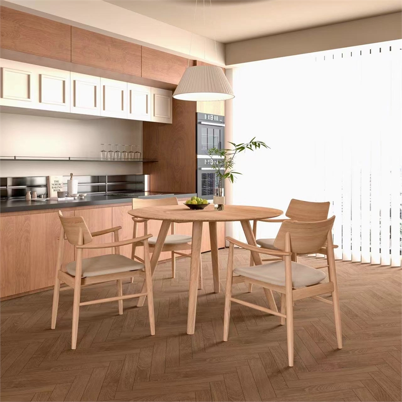 Pemberly Row Modern Mid-Century round dining table set - Oak