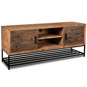 Pemberly Row Contemporary 65&quot Mortise and Tenon TV Stand in Brown