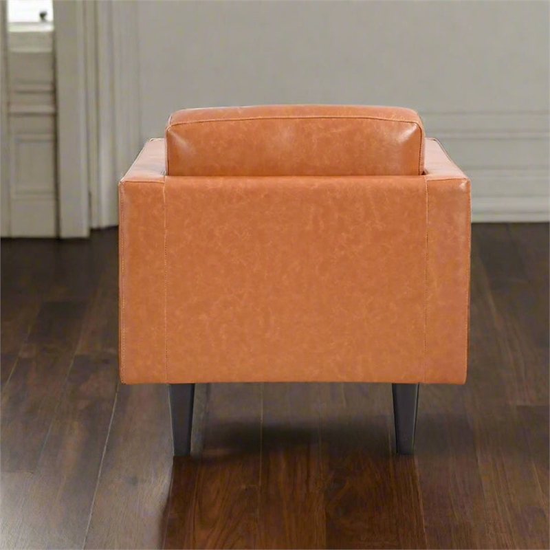 Pemberly Row Contemporary Top Grain Leather Arm Chair in Tan
