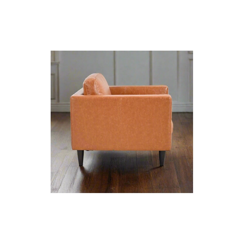 Pemberly Row Contemporary Top Grain Leather Arm Chair in Tan
