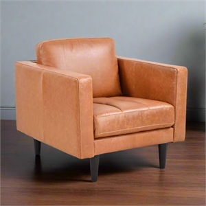Pemberly Row Contemporary Top Grain Leather Arm Chair in Tan