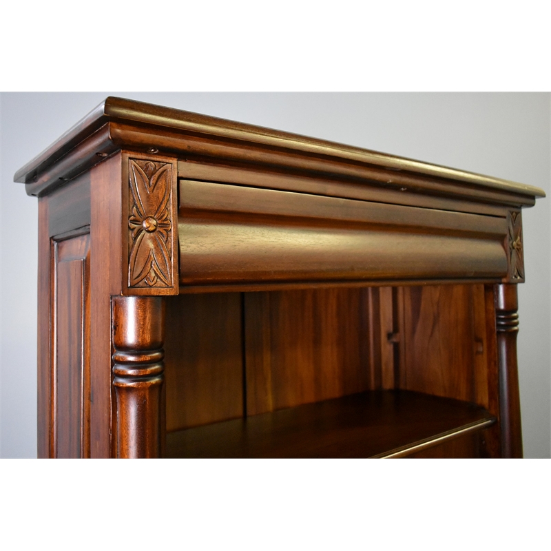 Pemberly Row Contemporary Solid Mahogany Wood Open Bookcase in Brown Walnut