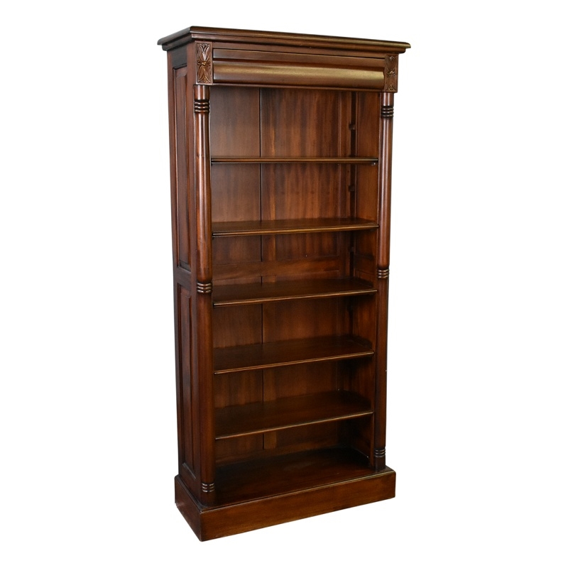 Pemberly Row Contemporary Solid Mahogany Wood Open Bookcase in Brown Walnut