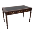 Pemberly Row Contemporary Leather Top Solid Mahogany Wood Desk in Brown Walnut
