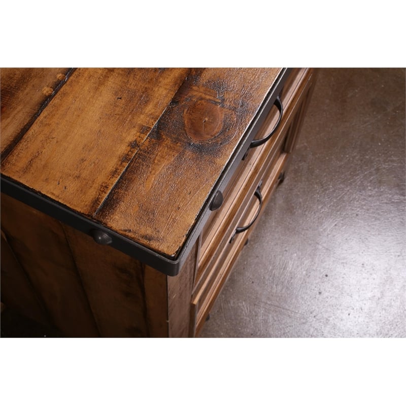 Pemberly Row Solid Pine Wood 2 Drawer Nightstand Brown (Set of 2)