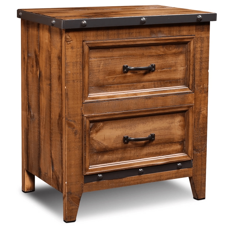 Pemberly Row Solid Pine Wood 2 Drawer Nightstand Brown (Set of 2)