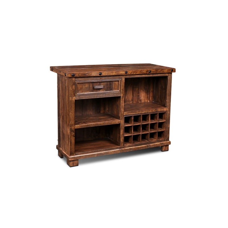 Pemberly Row Contemporary Solid Pine Wood Bar with Wine Cabinet Black