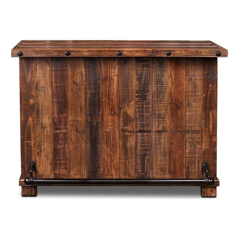 Pemberly Row Contemporary Solid Pine Wood Bar with Wine Cabinet Black