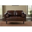 Pemberly Row Contemporary Top Grain Leather Love Seat in Chocolate Brown