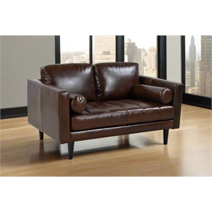 Pemberly Row Contemporary Top Grain Leather Love Seat in Chocolate Brown