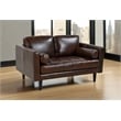 Pemberly Row Contemporary Top Grain Leather Love Seat in Chocolate Brown