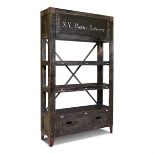 Pemberly Row Contemporary Bookcase with Hidden Compartment in Black