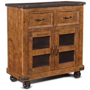 Pemberly Row Contemporary Solid Pine Wood 40&quot Cart Cabinet in Brown