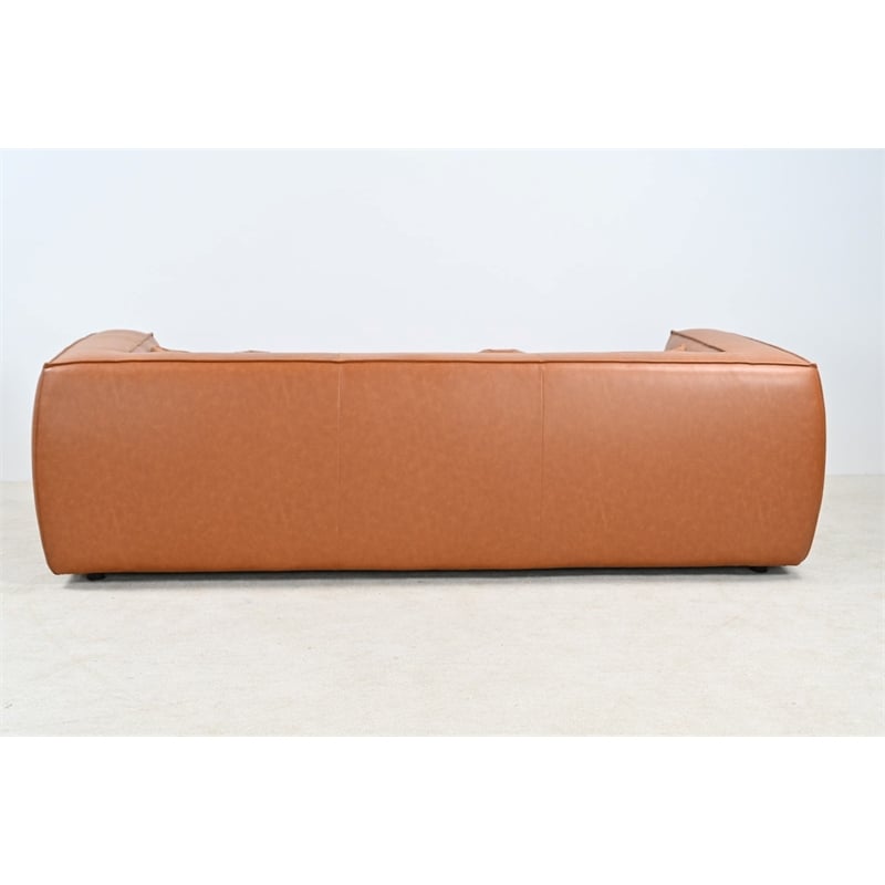 Pemberly Row Contemporary Top Grain Leather Sofa in Tan Finish