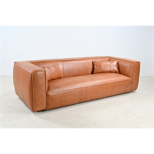 Pemberly Row Contemporary Top Grain Leather Sofa in Tan Finish