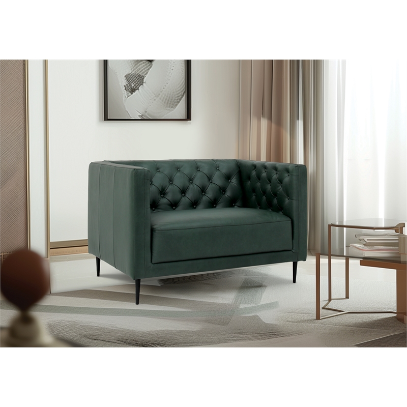 Pemberly Row Contemporary Top Grain Leather 1.5 Arm Chair in Green