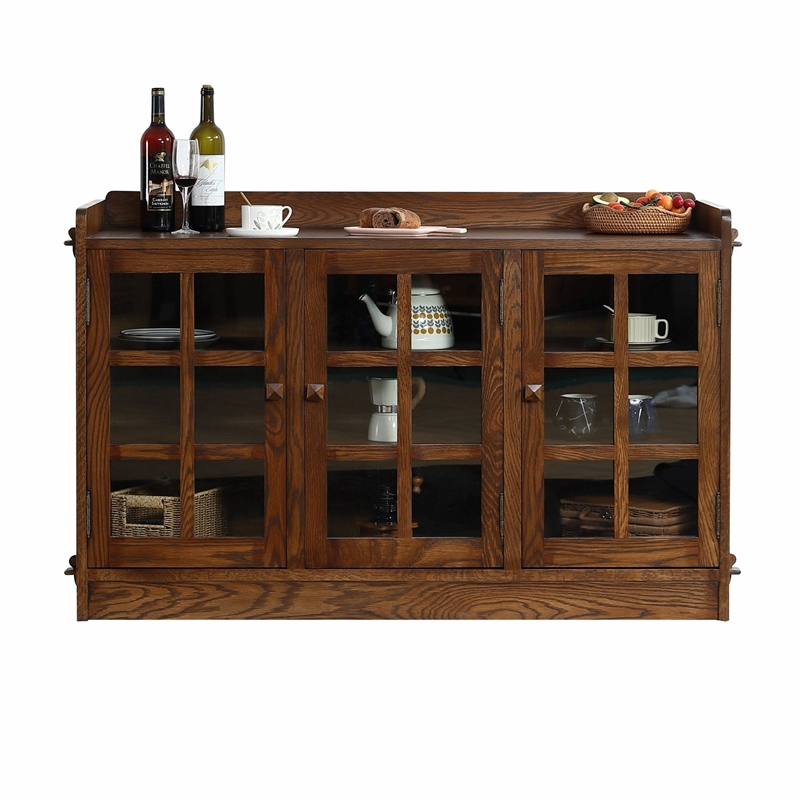 Pemberly Row Contemporary Mission Oak 3 Door Console in Walnut