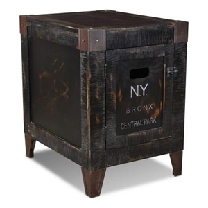 Pemberly Row Contemporary Solid Pine Wood 1 Door End Table in Black