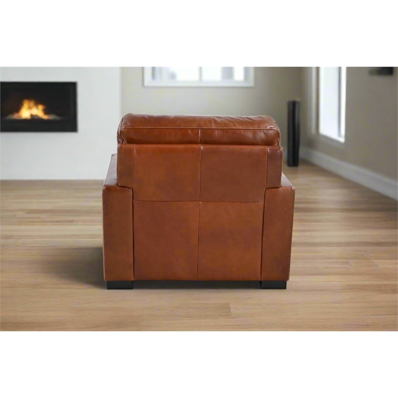 Pemberly Row Contemporary Top Grain Leather Arm Chair in Chestnut